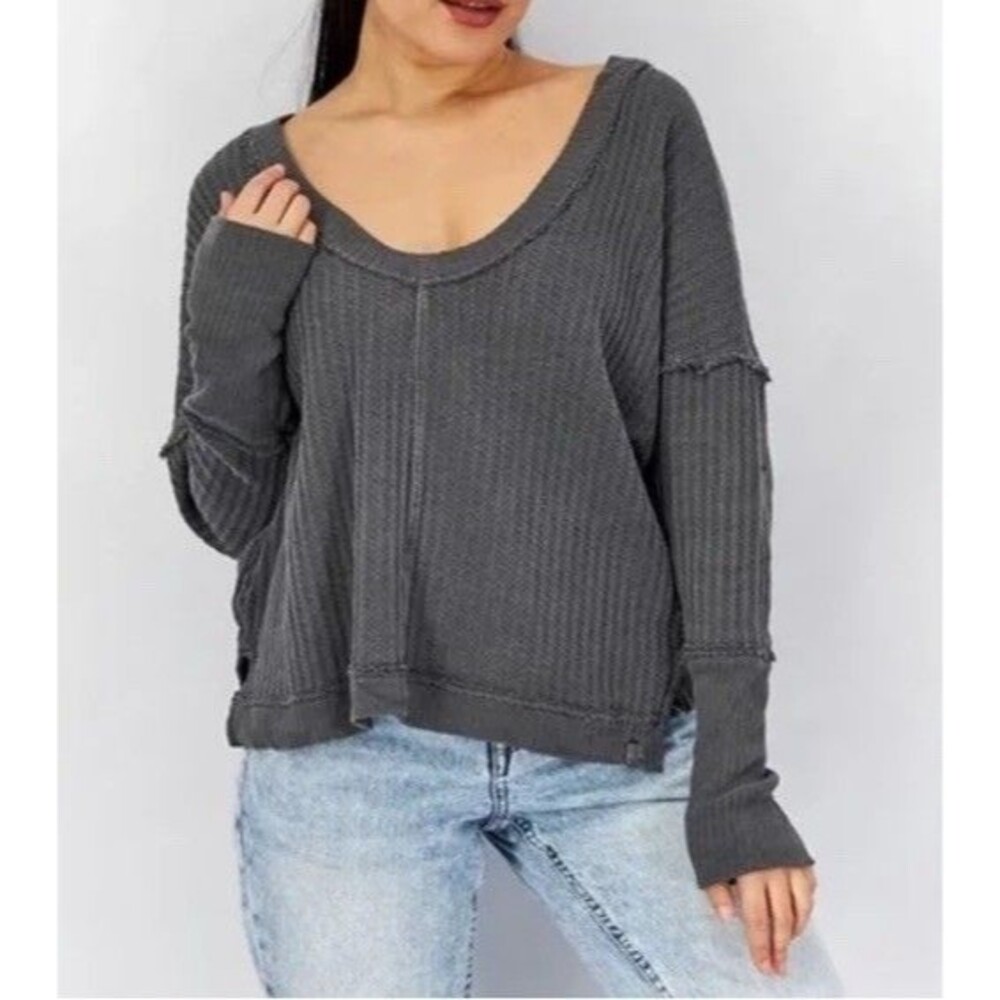 We The Free New Magic Thermal Long Sleeve Waffle Knit Faded Black M Boho Grunge - Picture 2 of 16